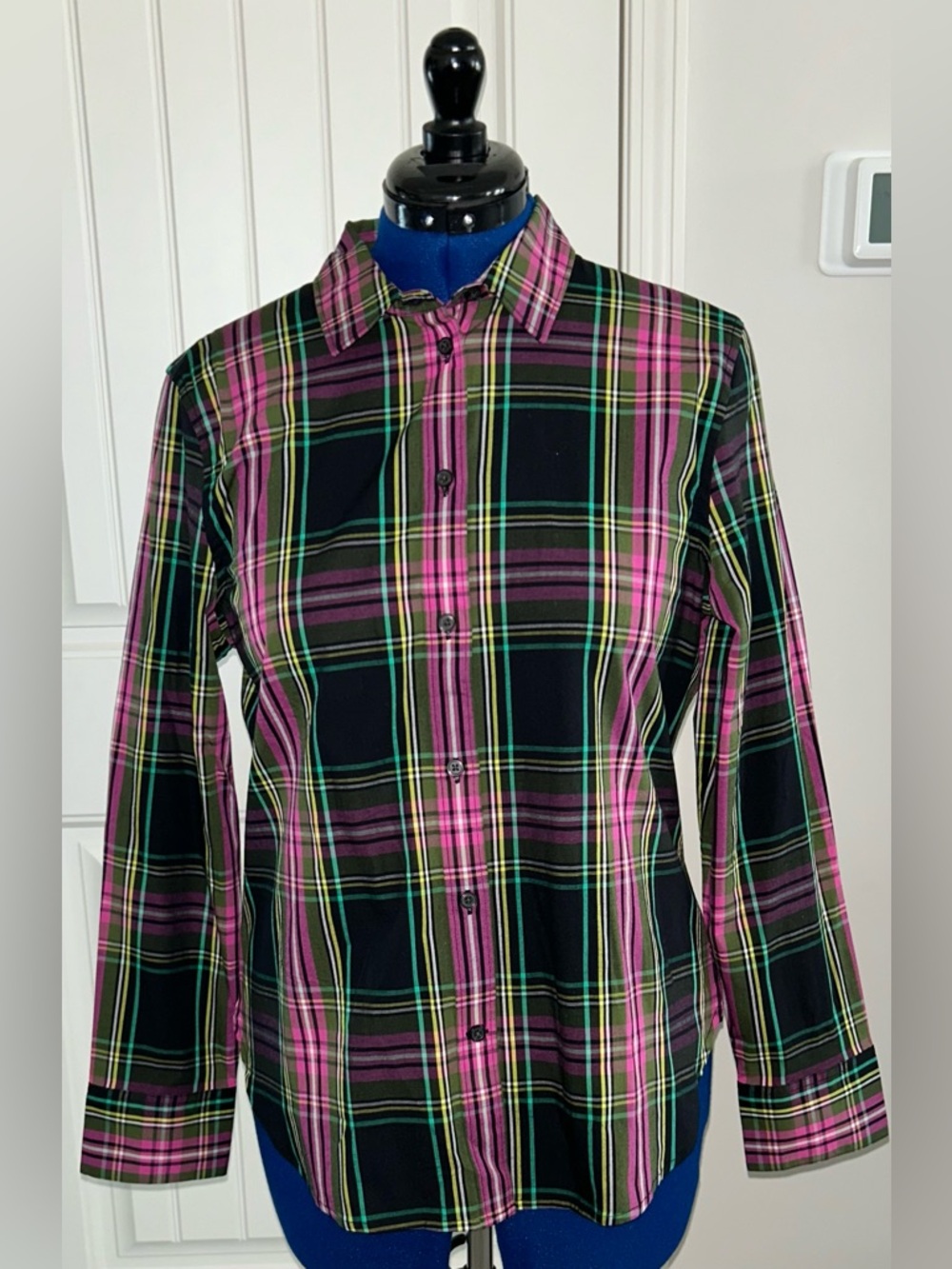 J. Crew Fushia & Black Plaid Button-Up Shirt 12 Slim
